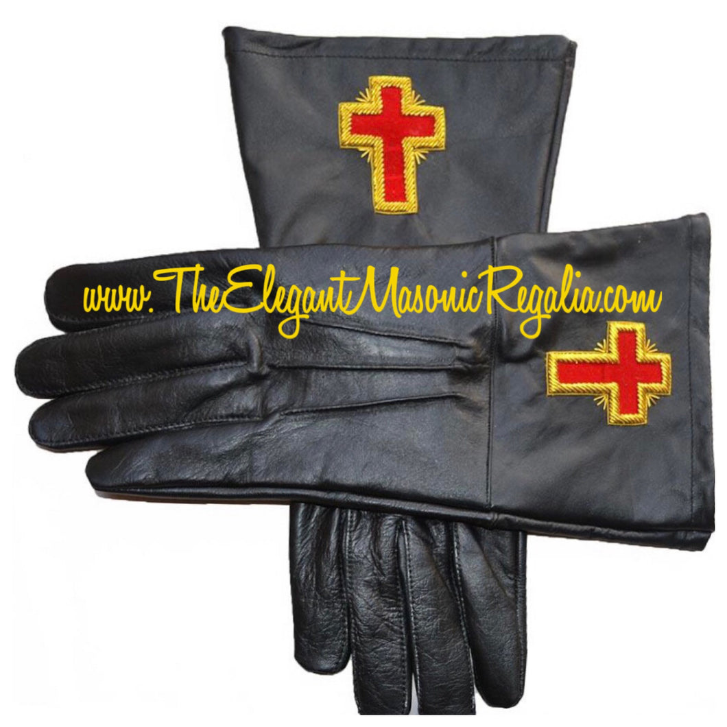 Knights Templar Past Commander Leather Gauntlet Gloves