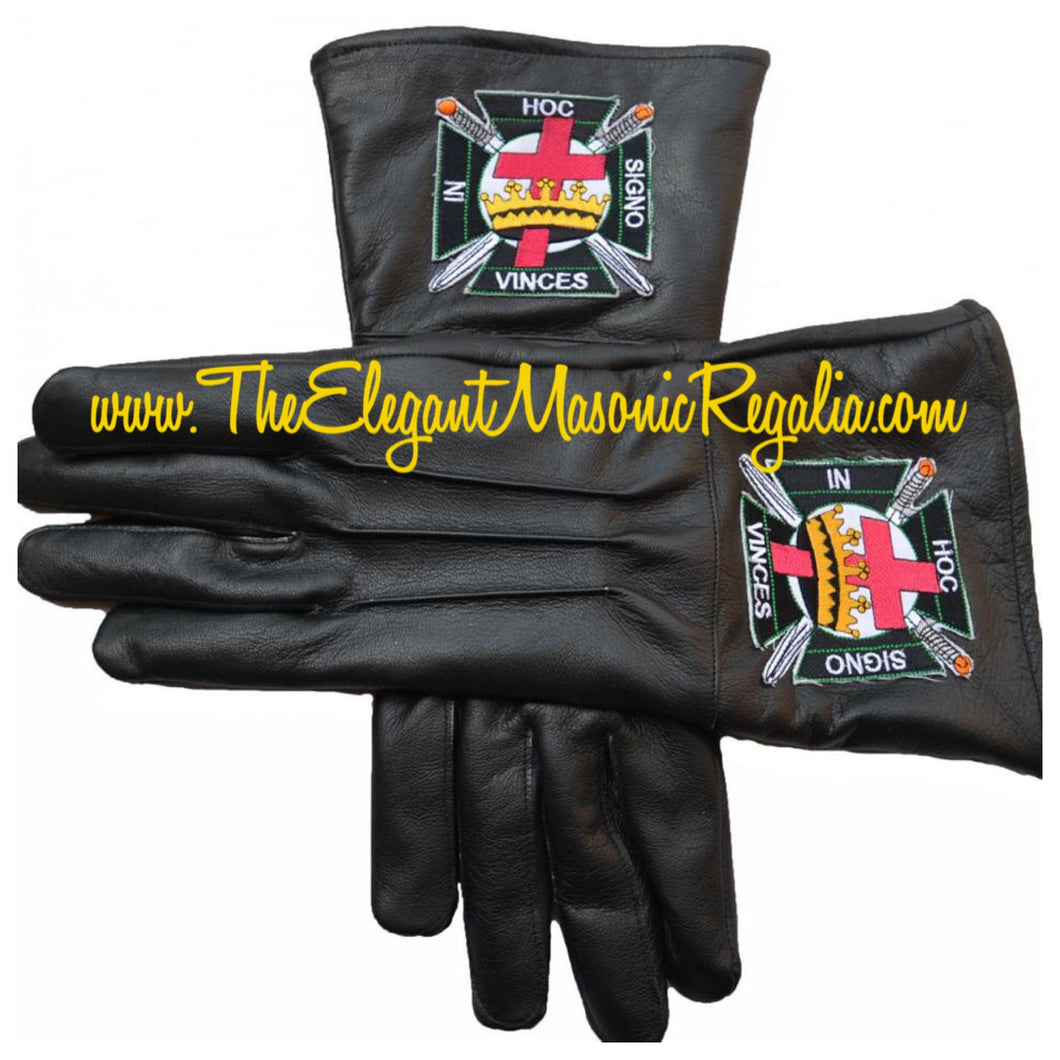 Knights Templar Emblem Leather Gauntlet Gloves
