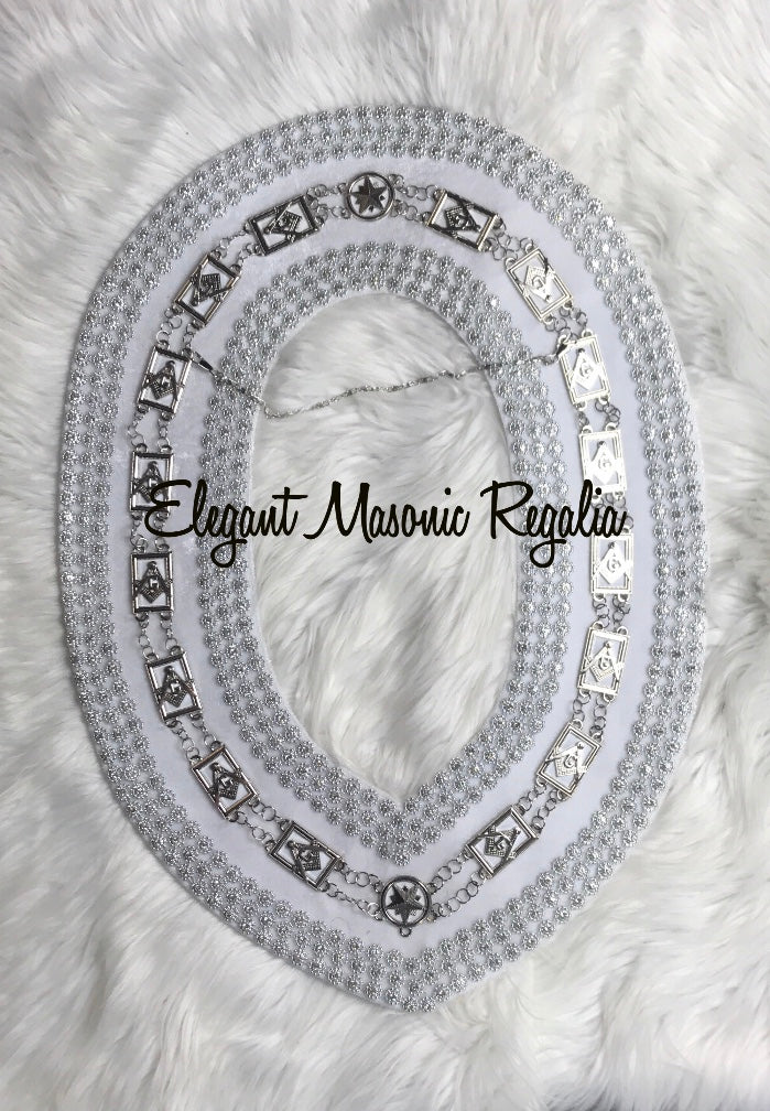 White Master Mason 3-Ring Masonic Collar