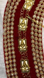 Red Past Master 3-Ring Rhinestone Masonic Collar