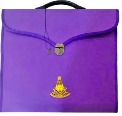The front of a closed purple Past Master Masonic Apron Case