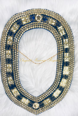 Blue Past Master 3-Ring Rhinestone Masonic Collar