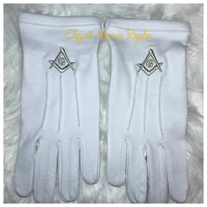 Freemason Square Compass & G Silver Gloves