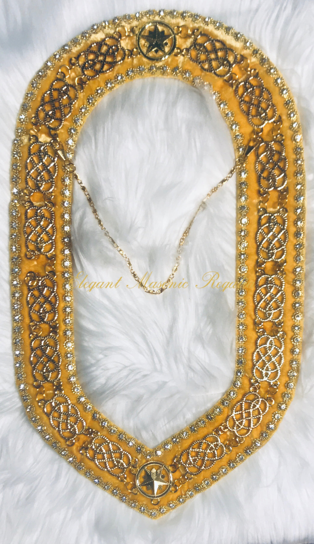Gold Masonic Rhinestone Collar (Gold Velvet)