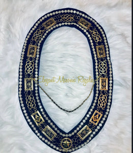 Grand Lodge Masonic Collar w/Rhinestones (Blue Velvet)