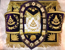 Load image into Gallery viewer, Grand Lodge Past Master Masonic Apron Set that includeds a matching Collar and Cuffs.
