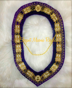 Grand Lodge Past Master Masonic Collar (Purple Velvet and Gold Masonic Symbols)