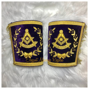 Grand Lodge Past Master Masonic Cuffs (purple and gold embroided masonic symbol).