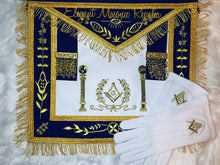 Load image into Gallery viewer, Master Mason Square G &amp; Pillars Gold Fringe  -Navy Blue (Event) Apron

