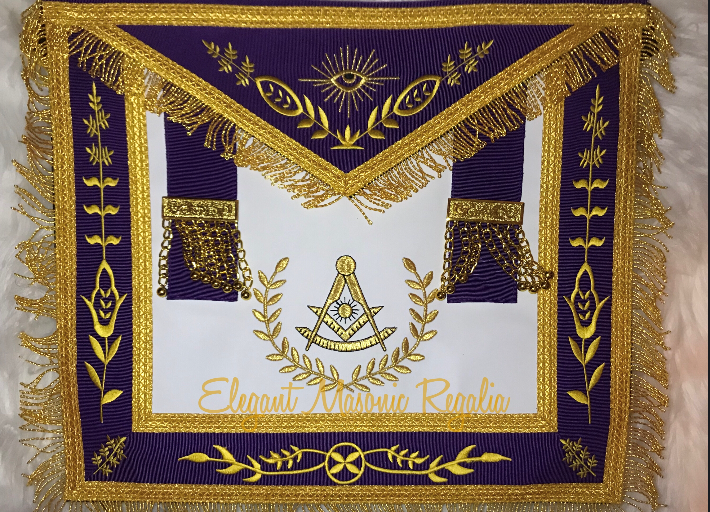 Past Master Apron Purple Ribbon Gold Embroidery