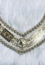 Load image into Gallery viewer, Close up view of the Master Mason Masonic Collar gold plated masonic jewels
