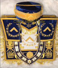 Load image into Gallery viewer, Blue House Worshipful Master Apron with matching Collar, Cuffs and Crown - Masonic Regalia
