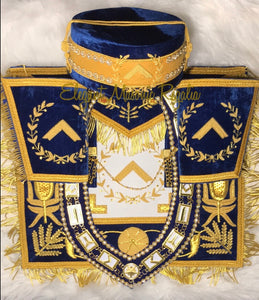 Blue House Worshipful Master Apron with matching Collar, Cuffs and Crown - Masonic Regalia